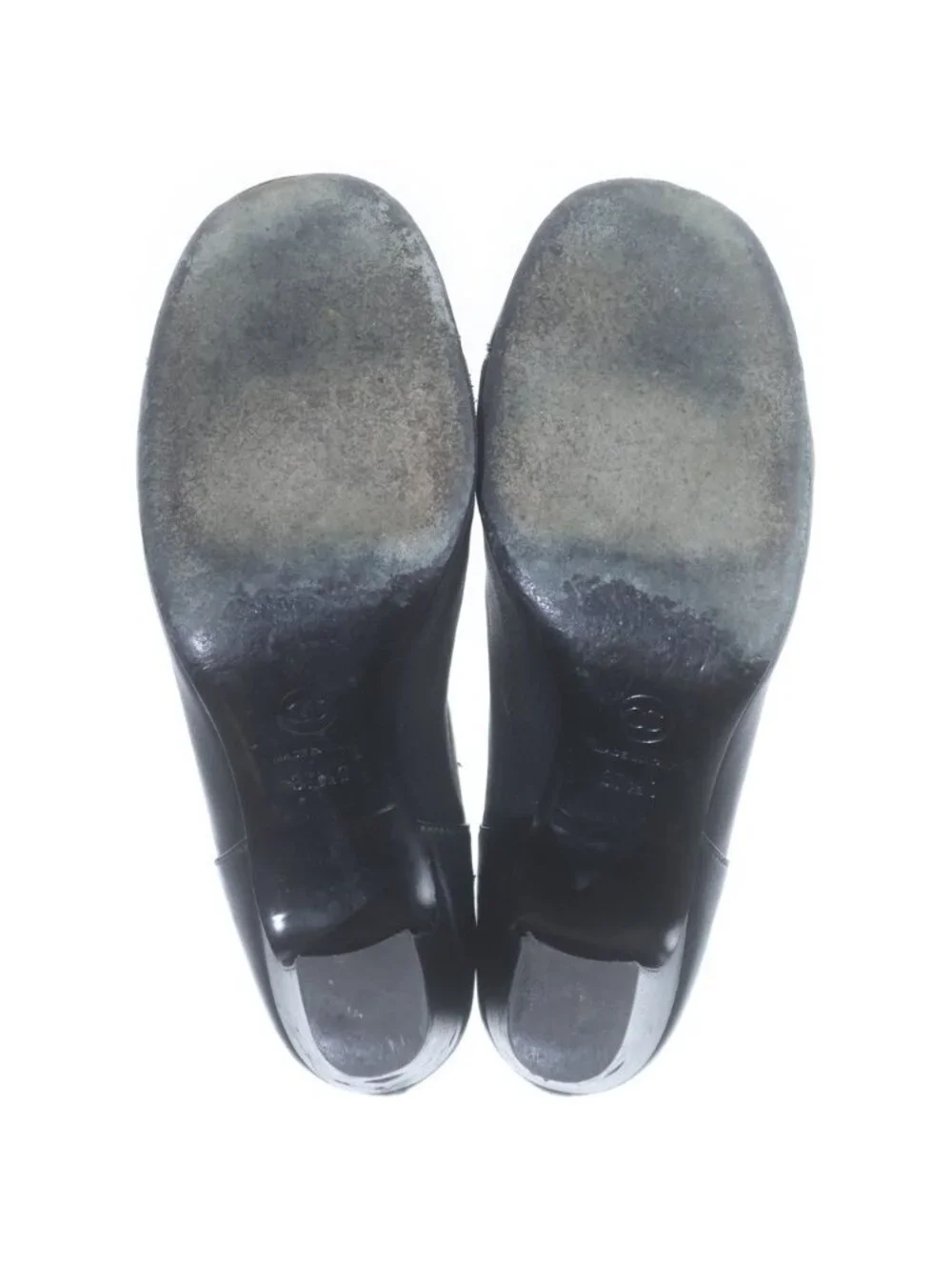 Chanel CC Logo Patent Leather Cap Toe Ankle Boots Black